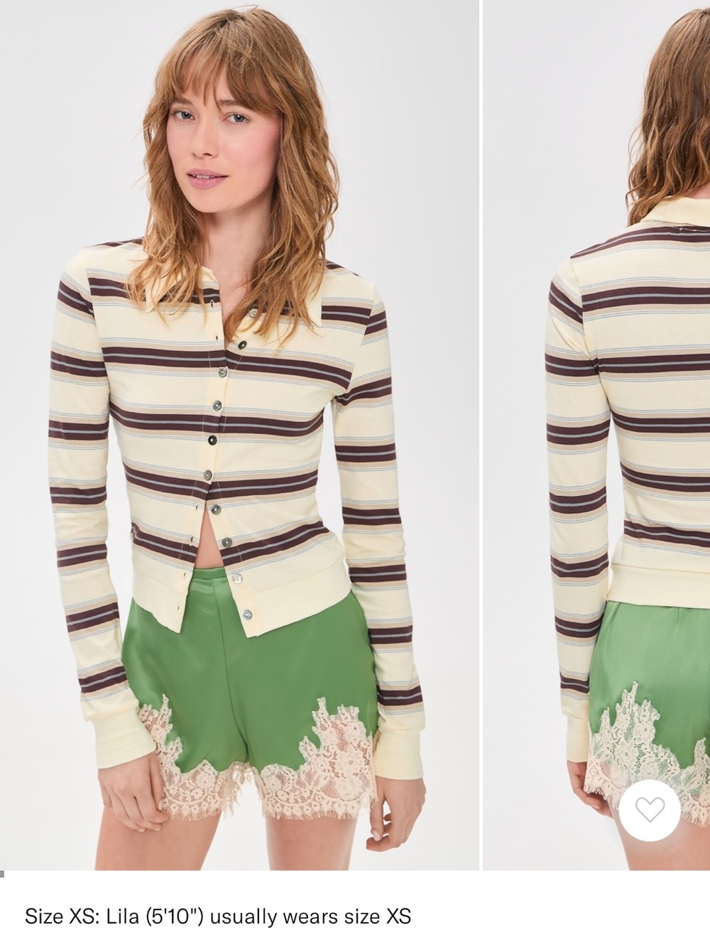 Lioness Cream and Brown Striped Button-Down Top